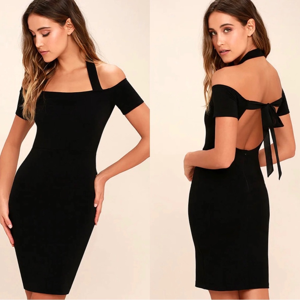 Lulus - One for Me - Black - Off-the-Shoulder bodycon Dress - L